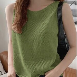 Green knit sleeveless sweater/ vest, medium, $30. Light knit. Polyester.